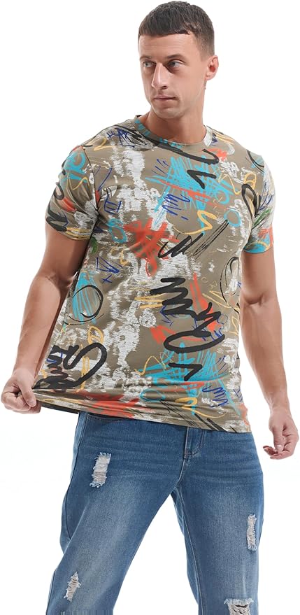 Men's Fashion Printed Tee Top Casual Print T-Shirt
