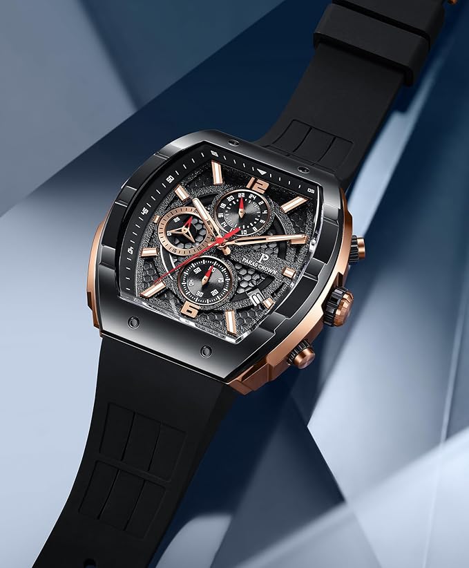 Paras Crown Watches for Men Luxury Fashion Analog 50M Waterproof Sports Watch with Tonneau Dial Luminous Quartz Business Wrist Watch