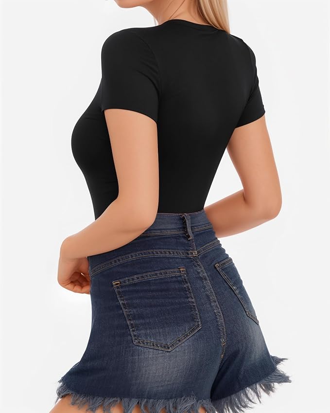 Women Fitted Crew Neck Short Sleeve T-Shirts Summer Basic Womens Tops for Ladies Going Out