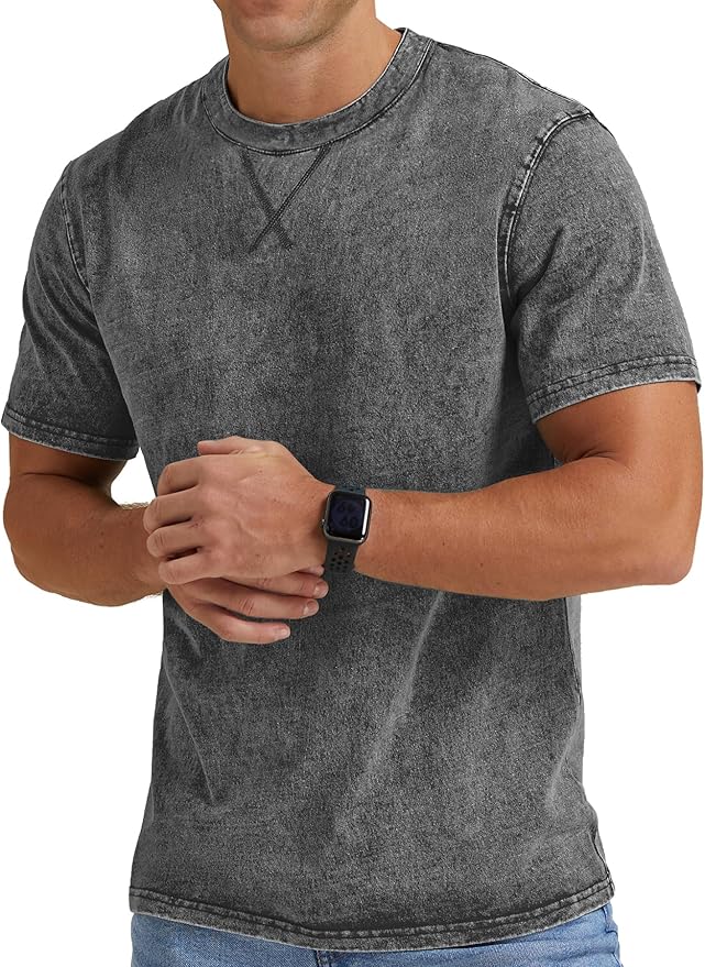 Men’s Distressed T-Shirts Cotton Crew Neck Vintage Tees Summer Casual Shorts Sleeves Tops