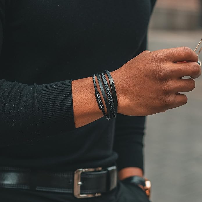 Bracelet for Men - Magnetic Stainless Steel Clasp in Black, Silver and Gold - With Jewelry Box - Great Gift Idea