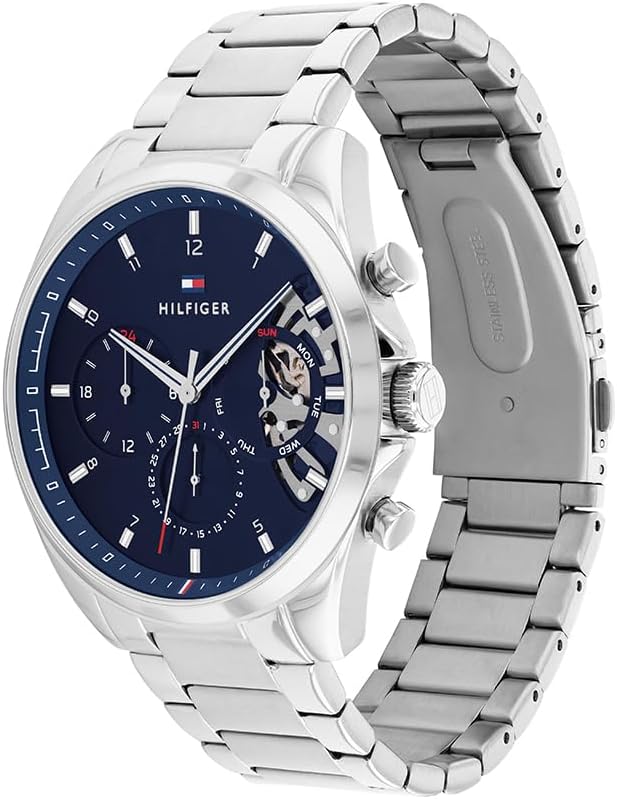 Tommy Hilfiger Analogue Multifunction Quartz Watch for Men with Stainless Steel mesh and Link Bracelet and Leather Strap