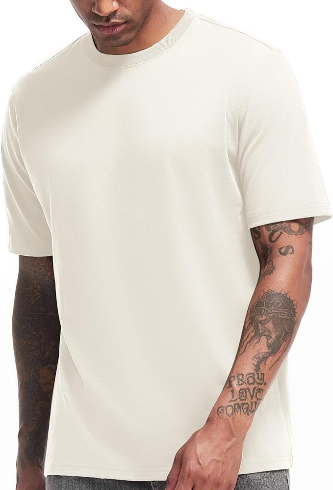 Men's Heavy Weight Crew Neck T-Shirt Mens Premium Cotton Tee - Pre Shrunk S-3XL