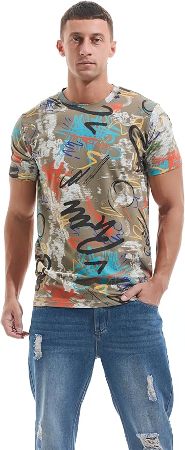 Men's Fashion Printed Tee Top Casual Print T-Shirt