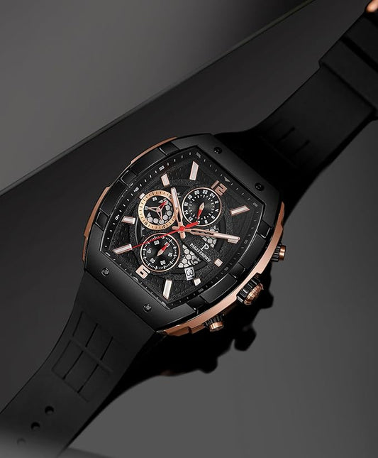 Paras Crown Watches for Men Luxury Fashion Analog 50M Waterproof Sports Watch with Tonneau Dial Luminous Quartz Business Wrist Watch