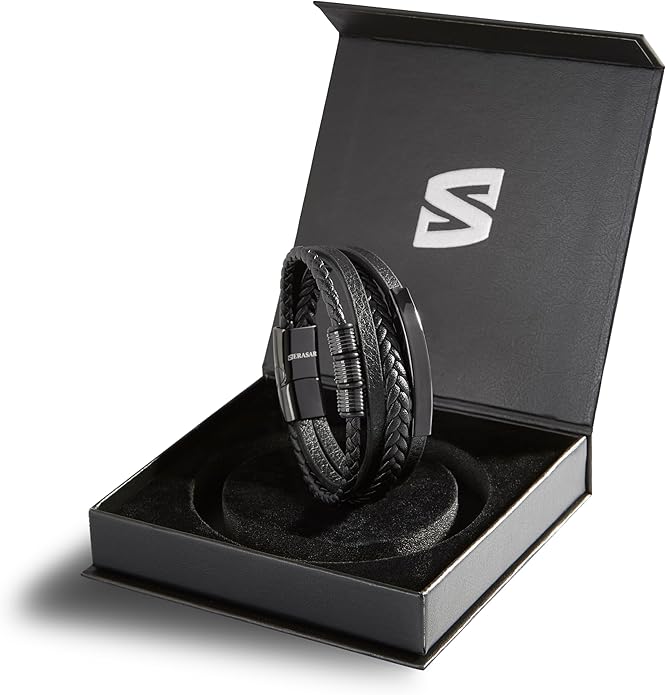 Bracelet for Men - Magnetic Stainless Steel Clasp in Black, Silver and Gold - With Jewelry Box - Great Gift Idea
