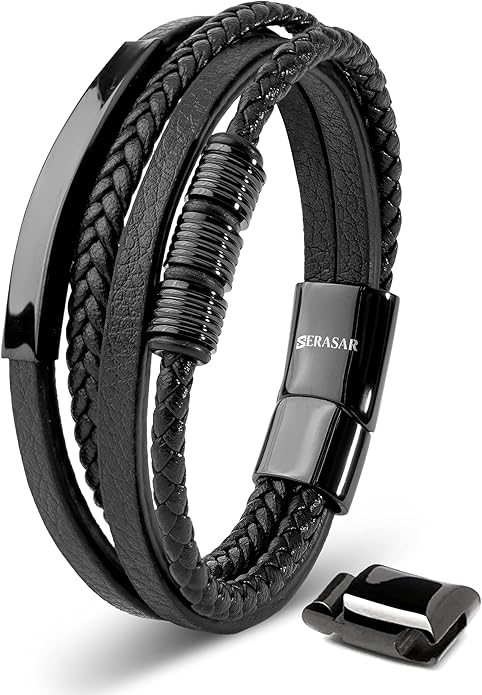 Bracelet for Men - Magnetic Stainless Steel Clasp in Black, Silver and Gold - With Jewelry Box - Great Gift Idea