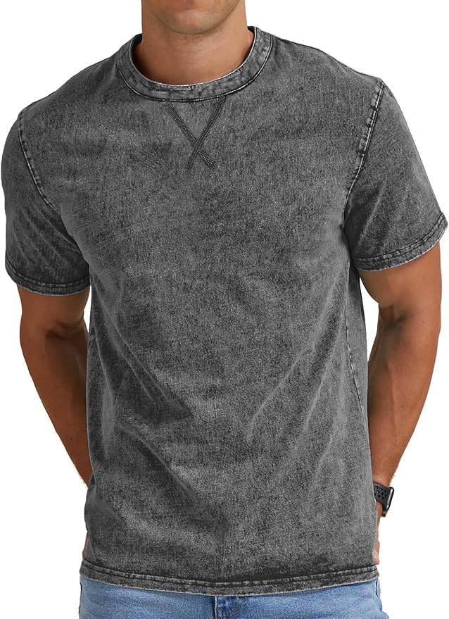 Men’s Distressed T-Shirts Cotton Crew Neck Vintage Tees Summer Casual Shorts Sleeves Tops