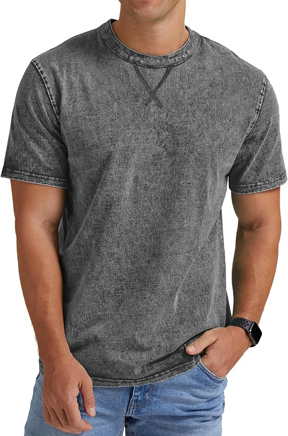 Men’s Distressed T-Shirts Cotton Crew Neck Vintage Tees Summer Casual Shorts Sleeves Tops